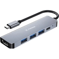 Hub Adaptador USB-C Fortrek DC53, 5 em 1, HDMI 4K, 3x USB 3.0 e PD 100W, Cinza, 76784