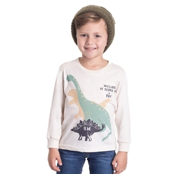 Camiseta Manga Longa Dinossauro Linho Randa Mundu - Masculina