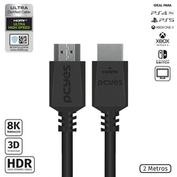 Cabo Hdmi Ultra 2.1 28awg 8K Puro Cobre Pcyes 2 Metros - Phm8k-2