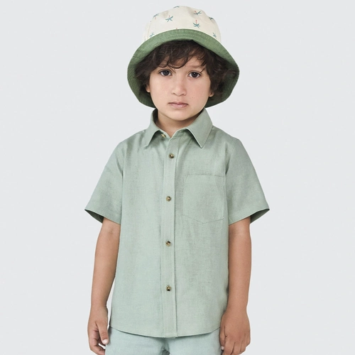 Camisa Manga Curta Linho Verde Hering - Masculina
