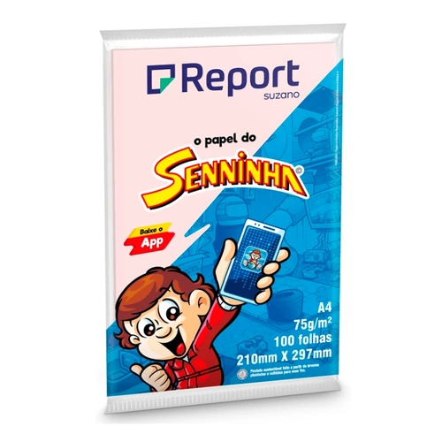 Papel Sulfite Senninha A4 75g Pacote com 100 Folhas Rosa Report Suzano