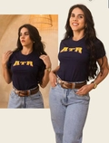 Camiseta Feminina Azul Marinho com Estampa ATR Tamanhos P, M, G, GG
