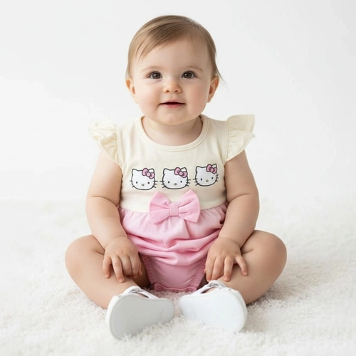 Body Manga Curta Hello Kitty com Laço Feminino - Bygus