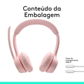 Headset Logitech Zone 300 Rosa sem Fio 981-001411