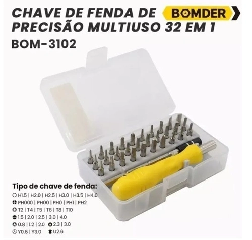 Kit de chave de fenda de alta precisão 32 peças em 1 reparos em smartphones, relógios, óculos bom-3102 - BomVink