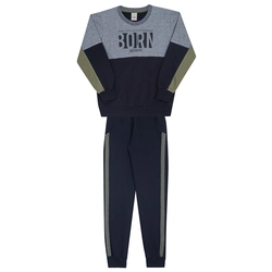 Conjunto Manga Longa Moletom Born Mescla Forte Randa Mundu - Masculino