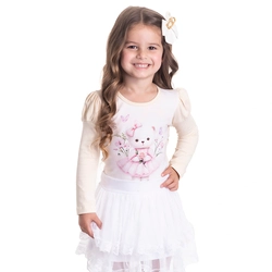 Blusinha Manga Longa Ursinha Pérola Randa Mundu - Feminina