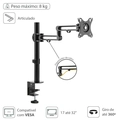 Suporte para Monitor de 17 a 32 Articulado Rotação 360° e Organizador de Cabo Vinik - Sm400a
