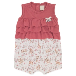 Macacão Regata com Babado Suedine Feminino - Floral Coelha