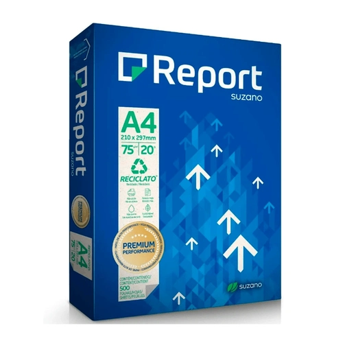 Papel Sulfite A4 75g Resma com 500 Folhas Reciclado Report Suzano