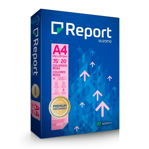 Papel Sulfite A4 75g Resma com 500 Folhas Rosa Report Suzano