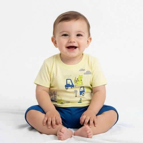 Conjunto Manga Curta Malwee Masculino - Amarelo/Azul