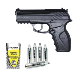 Kit Pistola Airsoft Wingun C11 CO2 6,0MM + 5 Cilindros de CO2 + 100 Unidades de Esferas Premium (Rossi)