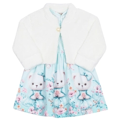 Vestido Azul e Bolero Peluciado Bebê Randa Mundu - Feminino