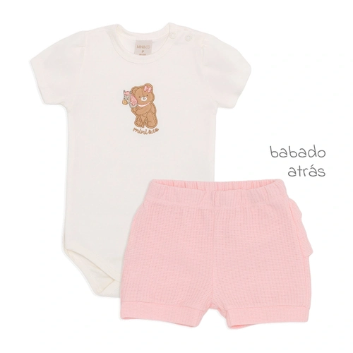 Conjunto Body Manga Curta e Shorts Com Babadinho Suedine e Tricot Feminino - Ursinha e Cavalinho