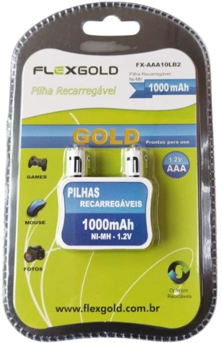 Pilha Recarregável AAA Flex 1000mah (palito) com 2 unidades.