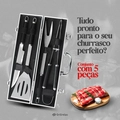 Kit Churrasco 5 Peças Aço Inox Com Maleta de Transporte Aluminio Faca Espatula Garfo e Pegador Grillrelax