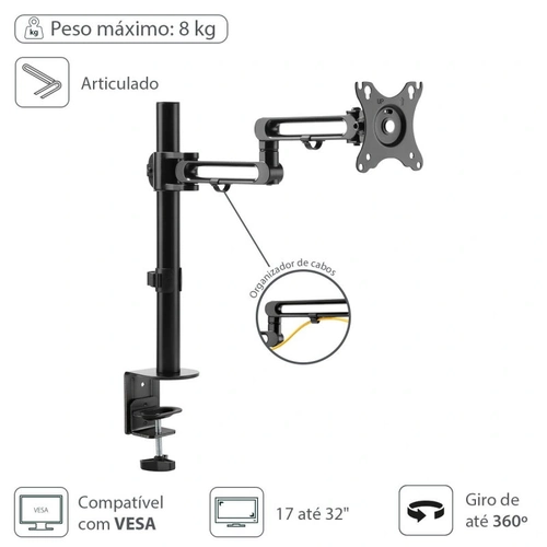 Suporte Articulado para Monitor de 17 a 32 Com Rotação 360° - Sm400a