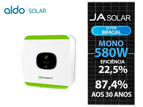 Gerador De Energia Solar Growatt Sem Estrutura Growatt Gf 3,48kwp Ja Deep Blue 580w Bifacial N-type Mic 2.5kw 1mppt Mono 220v
