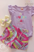 conjunto com body roxo  happy day