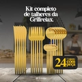 Conjunto de 24 Peças de Facas e Garfos Dourado Grillrelax