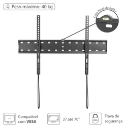 Suporte para Tv Led- Lcd de 37 a 70 Fixo Com Nivel de Bolha e Trava de Segurança Vinik ST410A