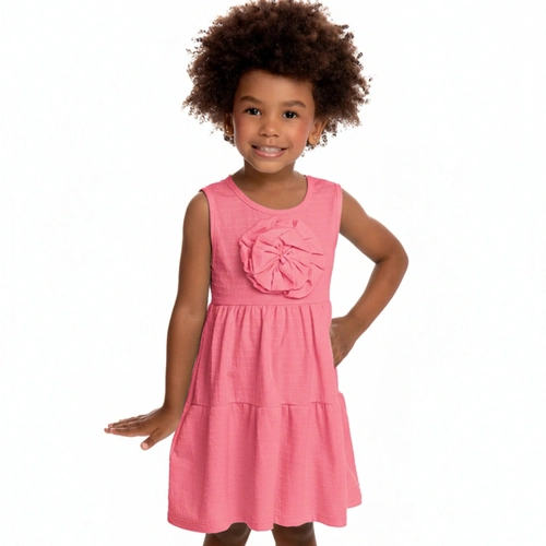 Vestido Regata By Gus Com Detalhe De Flor Feminino - Rosa Neon