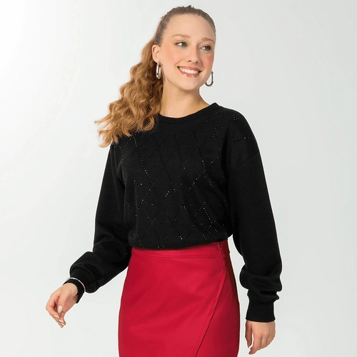 Blusão Moletom Tricot com Aplique Cativa - Feminino