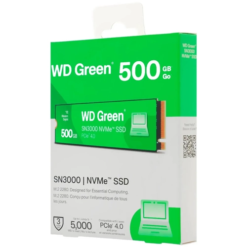 SSD WD Green 500GB M.2 2280 SN3000 Nvme Pcie GEN4 Leitura 5000MB/S Gravacao 4100MB/S - WDS500G4G0E