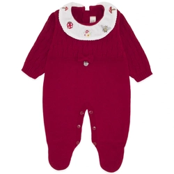 Macacão Manga Longa Vermelho Gola Bordada - Feminino