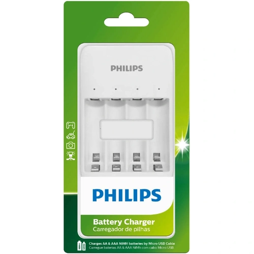 Carregador de Pilhas Philips Aa/aaa Via Micro-usb - Scb3400nb/59