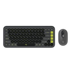 Kit Teclado e Mouse Logitech Pop Icon Cinza e Verde Sem Fio - 920-013056