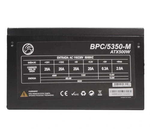 Fonte Duex DX-500FSE+ 500W 80 Plus Bronze PFC Ativo Com Cabo