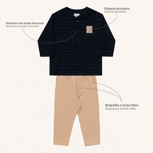Conjunto Camiseta Manga Longa e Calça Preto Fakini - Masculino