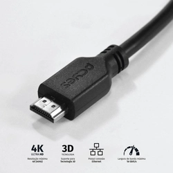 Cabo Hdmi 2.0 Macho 4k/60hz - Preto - 2 Metros - Phm20-2