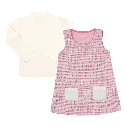 Conjunto Blusa Cotton e Salopete Tweed Marfim e Rosa Tileesul - Feminino