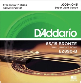Encordoamento de Aço para Violão Ez890-b 6 Cordas Super Light .009-.045 - Corda Mi Extra