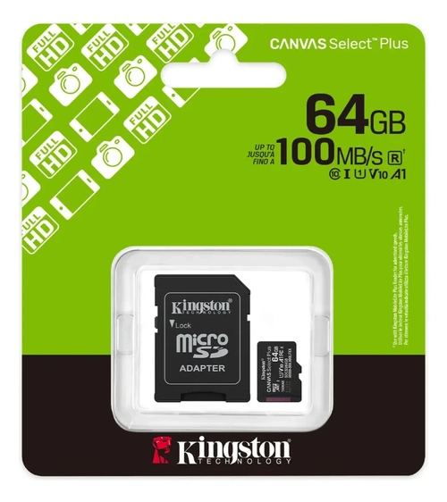 CARTAO DE MEMORIA MICRO SD KINGSTON CANVAS SELECT PLUS 64GB 100MBS - SDCS3/64GB