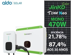 Gerador De Energia Solar Growatt Wallbox Carregador Veicular Sem Estrutura Growatt Gf 31,96kwp Jinko Tiger Neo Mono 470w Mid 25kw 2mppt Trif 380v
