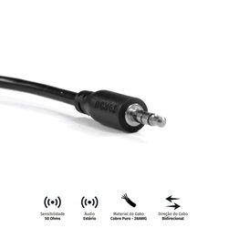 Cabo P2 3.5mm Macho para P2 3.5mm Macho - 2 Metros - P35m-2