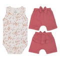 Conjunto Body Regata Estampado e Shorts com Laço e Babado Suedine Feminino – Floral Coelha