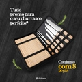 Kit Churrasco Aço Inox 8 Peças Com Estojo Resistente Facas Amolador Garfo Tábua de Carne Grillrelax