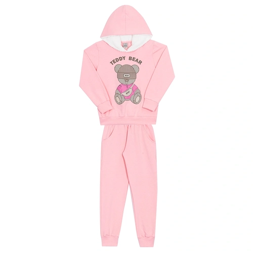 Conjunto Manga Longa Moletom Teddy Bear Rosa Randa Mundu - Feminino