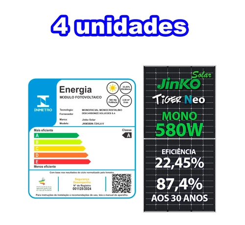 Painel Solar Fotovoltaico Painel Jkm580n-72hl4-v Tiger Neo 580w 144 Cel. n Type Mono 22,45% Eficiencia