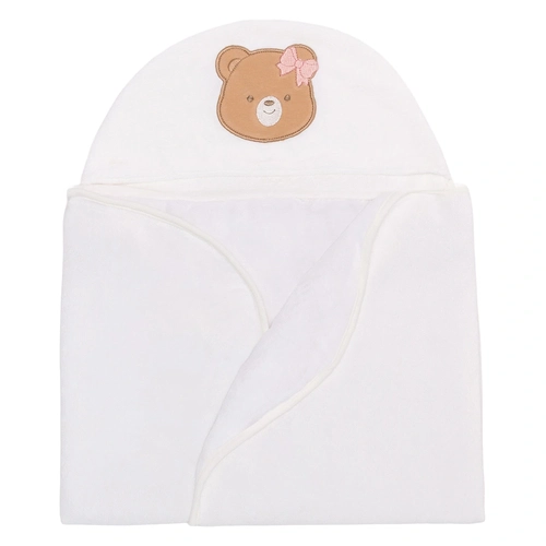 Toalha Com Capuz Forrada Atoalhado e Fralda Feminino - Ursinha e Cavalinho