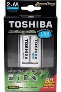 Carregador Pilha Usb P/2 Pilhas Aa/aaa Min.2.000 Mah Toshiba