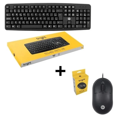 Kit Teclado E Mouse Usb Basico 1000dpi Cmb03 Preto Bright
