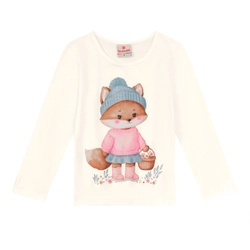 Camiseta Manga Longa Estampada Raposinha Off White Brandili - Feminina