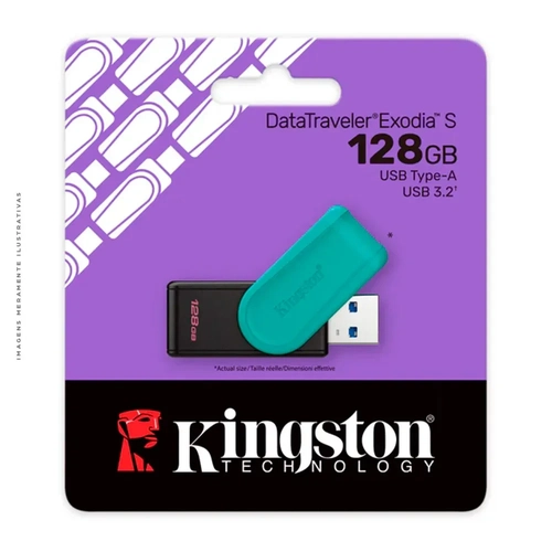 Pen Drive 128GB Kingston DataTraveler Exodia S 128GB USB 3.2 Preto/Turquesa - DTXS/128GB