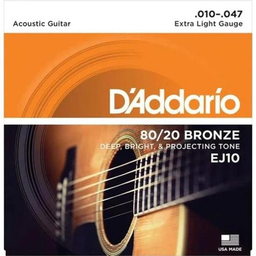 Encordoamento Violão Aço .010-.047 80/20 Bronze Ej10-b d Addario Com Corda Extra Pl010